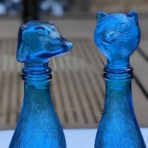 Vintage dog and cat glass decanters Italian genie bottles